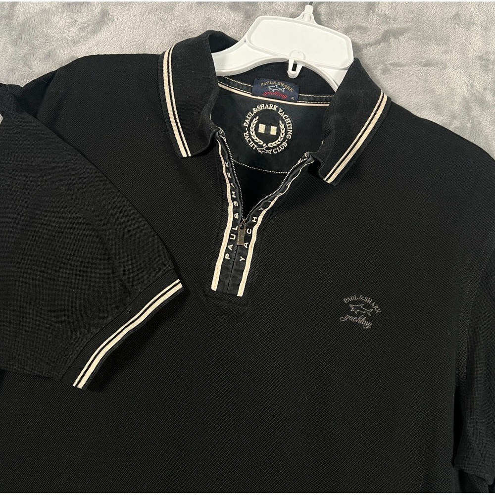 Paul & Shark 1/4 Zip Polo Shirt Mens XL Black Cotton Short Sleeve Knit Zipper